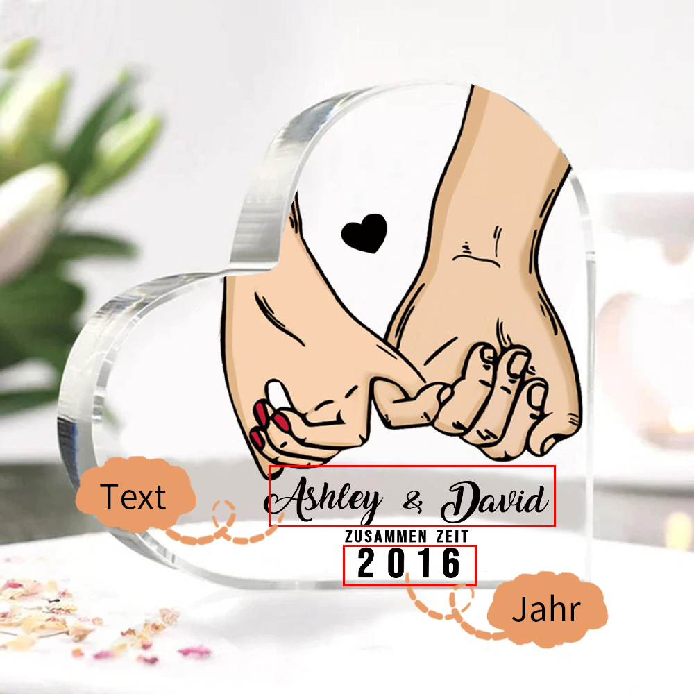 Personalisierte Text & Jahr Acryl-Deko Hand in Hand Schreibtischdekoration für Paar