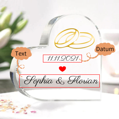Personalisierte 1 Text Acryl-Deko Paar Ringe Schreibtischdekoration Hochzeitstag Geschenk für Paar