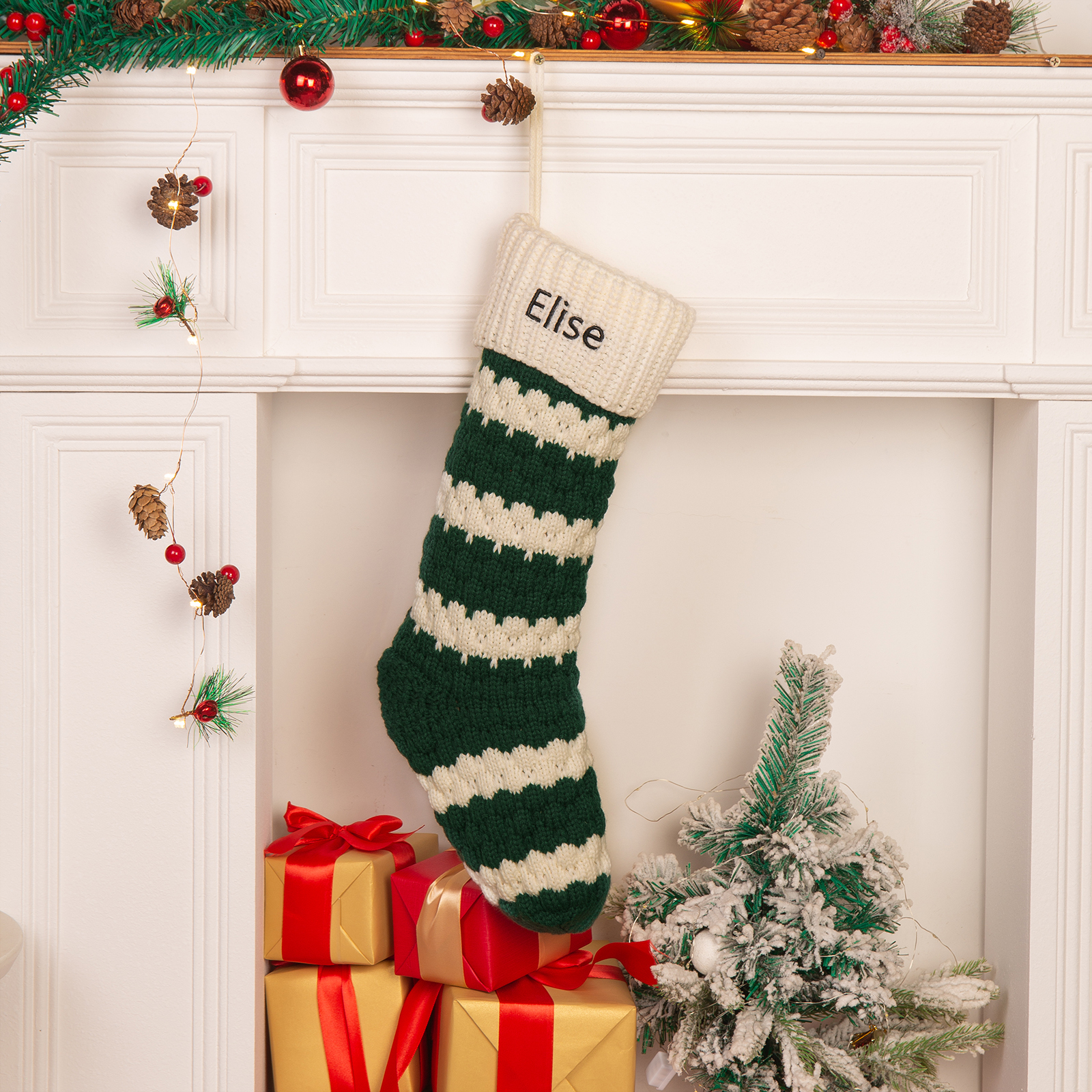 Weihnachtssocke-Personalisierter 1 Name Acrylfasern dicke Streifen Weihnachtsstrumpf-Weihnachtsornament