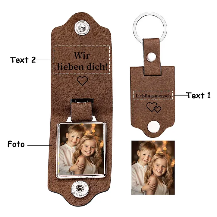 Personalisierte Foto & Text Geldbörse & Foto & 2 Texte Leder Schlüsselanhänger & Foto Armband Geschenkpackung Geschenkset für Mann Freund