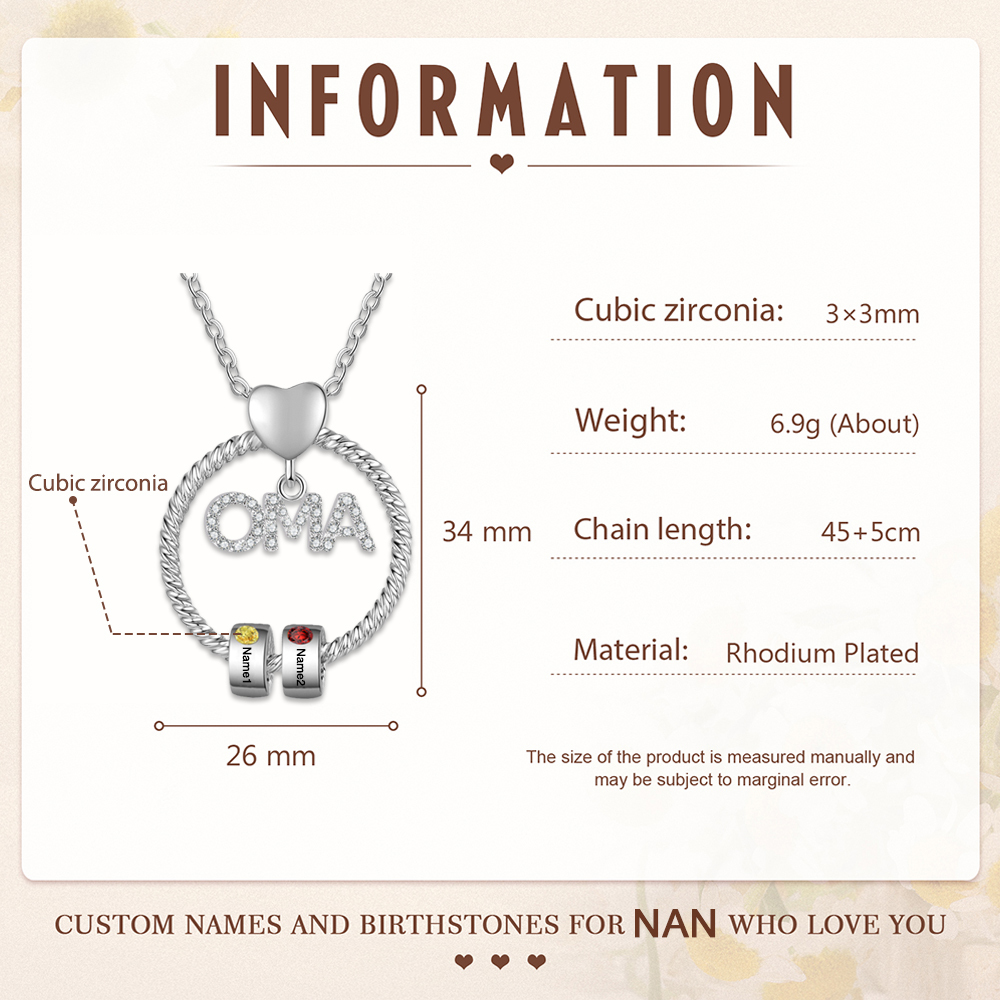 Personalisierte 2 Namen Gravur "OMA" Halskette mit 2 Geburtssteinen-Oma wir haben dich so lieb-Geschenk mit Nachrichtenkarte