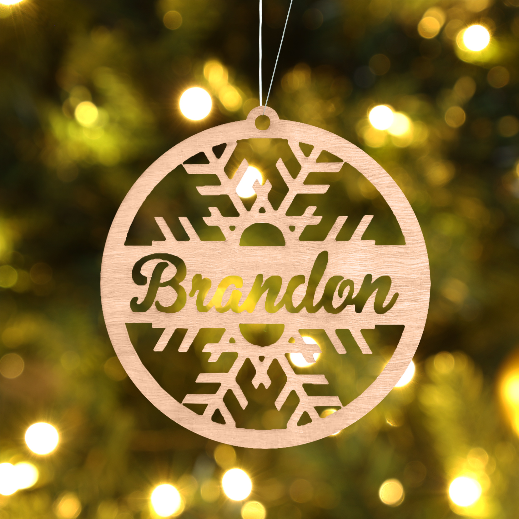 Holz Personalisierter 1 Namen Rund Schneeflocke Weihnachtsornament Weihnachtsbaum Anhänger
