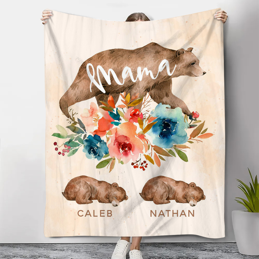 Personalisierbare 2 Name Bunt Blume Mama Bär Decke - Geschenk für Mutter