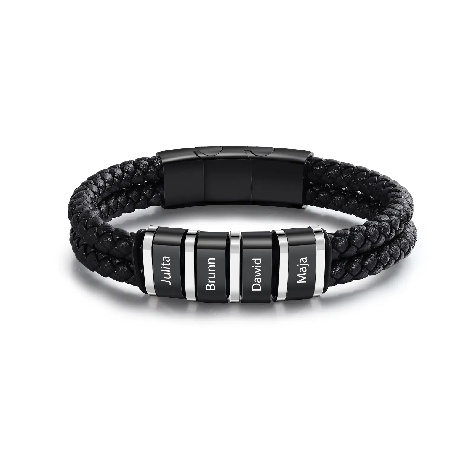 Herren Personalisierte 1-5 Namen Doppellagiges Geflochtenes Leder Armband