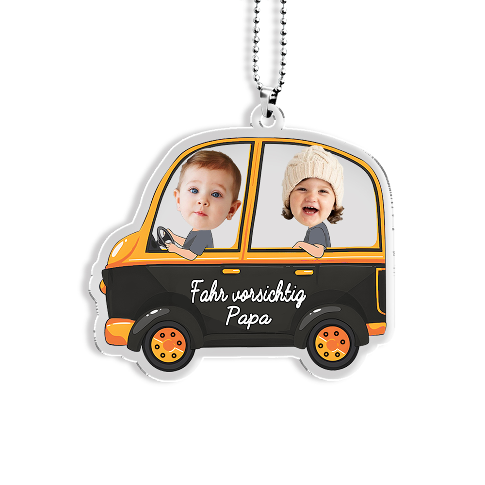 Personalisierte 2 Fotos & Text Schwarz Auto Acryl Ornament/Schlüsselanhänger mit Schlüsselring