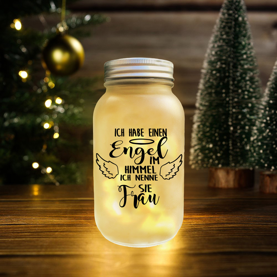 Gedenken Glasflaschen Licht-Iche habe einen Engel im Himmel. Ich nenne sie/ihn Mann/Frau...