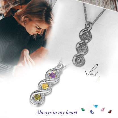 S925 Silber Gravur 3 Namen Infinity Halskette mit 3 Geburtssteinen