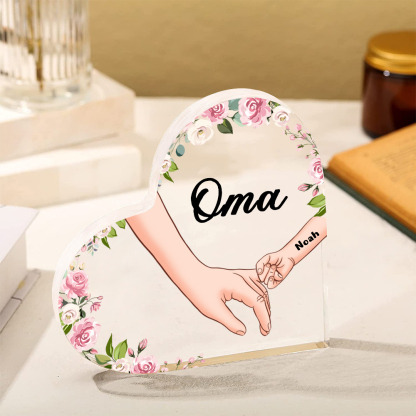 Personalisierter 1 Name & Text Hand in Hand Acryl-Deko-Schreibtischdekoration für Großmutter