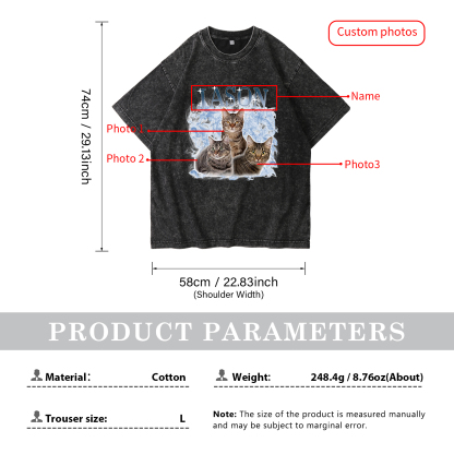 Personalisierte 3 Namen & 3 Fotos Haustier Herren Kurzarm T-Shirt