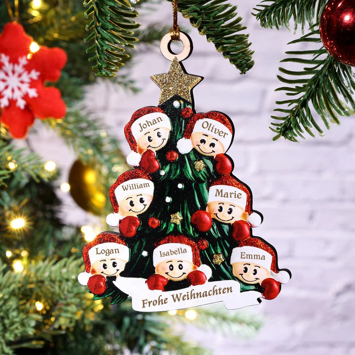 Holz Personalisiertes 7 Namen Text Weihnachtsornament Baum Anhänger mit 7 Familienmitgliedern