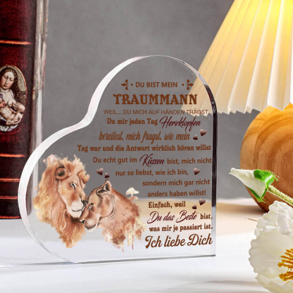 Herz Acryl-Deko Du bist mein Traummann Schreibtischdekoration Jubiläumsgeschenk für Paar