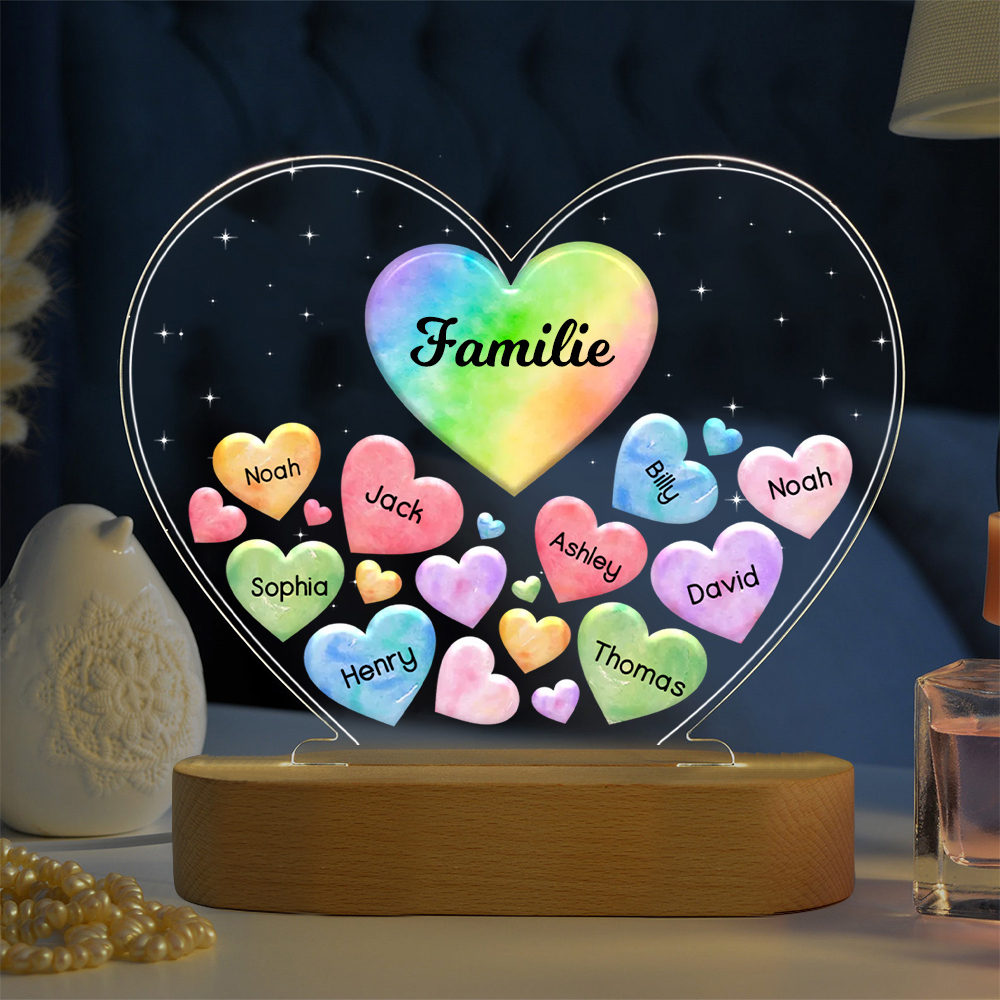 Personalisierte 9 Namen & Text Herz Familie Nachtlicht Geschenk für Großmutter/Mutter zum Muttertag