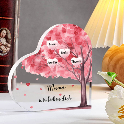 Personalisierte 4 Namen & Text Rosa Familienbaum Familie Acryl-Deko Schreibtischdekoration für Mutter