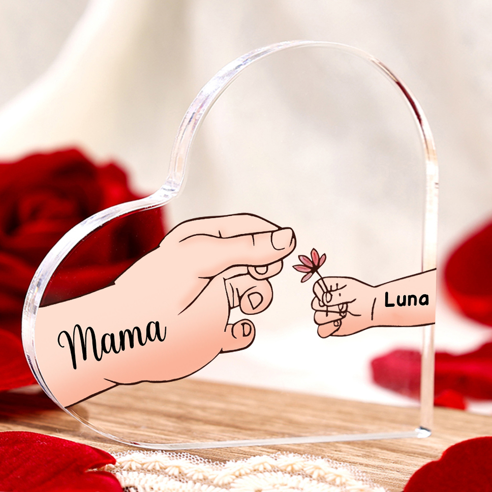 Personalisierte 2 Namen Mama Hand Familie Acryl-Deko Schreibtischdekoration für Mutter