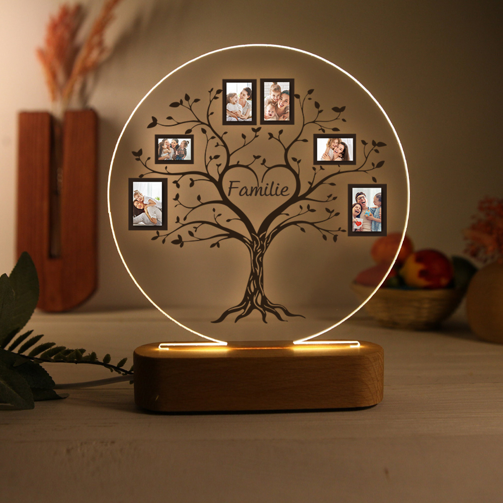 Personalisierte 6 Fotos & Text Familienstammbaum Nachtlicht Geschenk für Großmutter/Mutter zum Muttertag