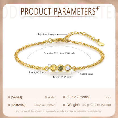 Personalisierte 3 Geburtssteine Golden Feines Armband