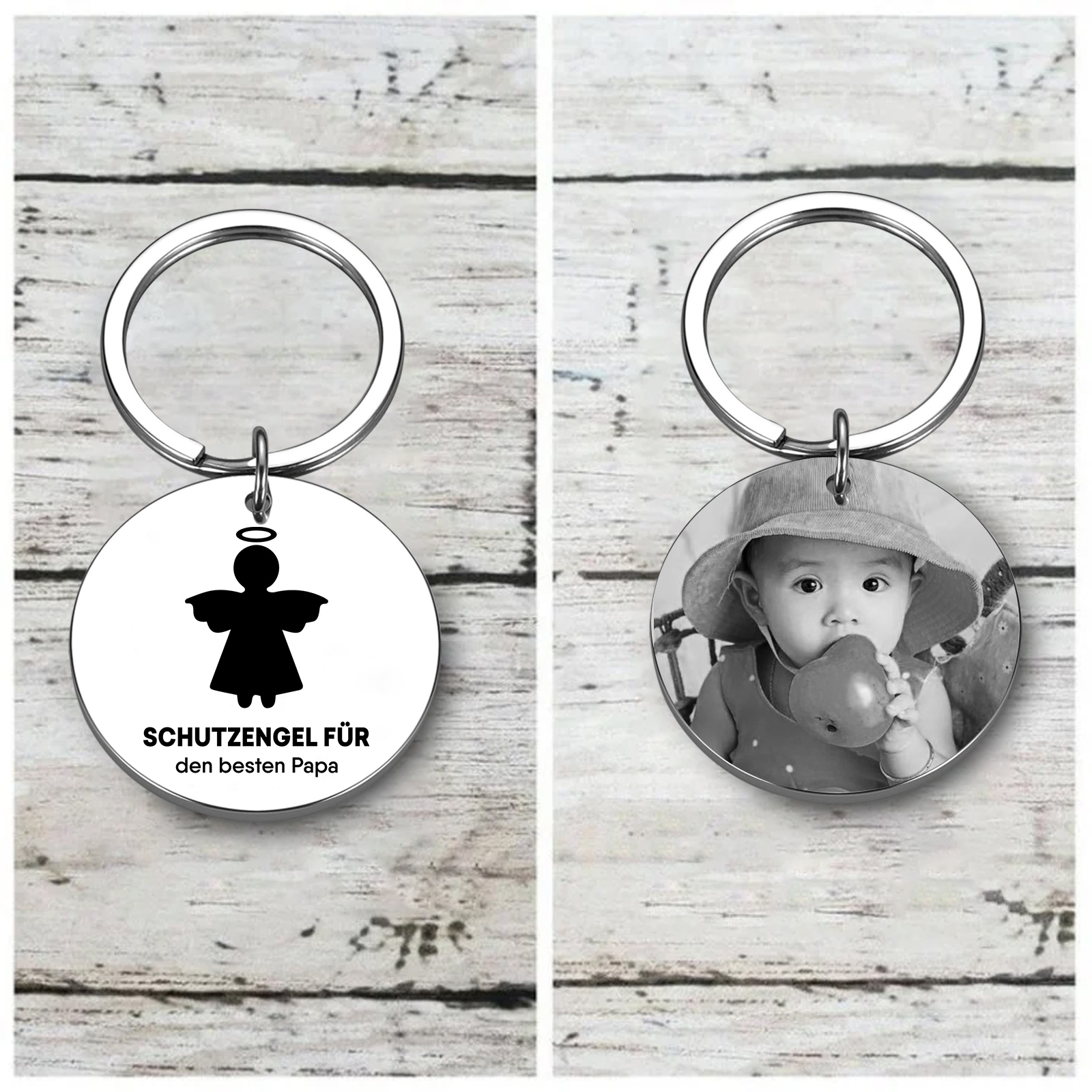 Personalisierbares Foto & Text Rund Metall-Schutzengel für...-Schlüsselanhänger für Familie
