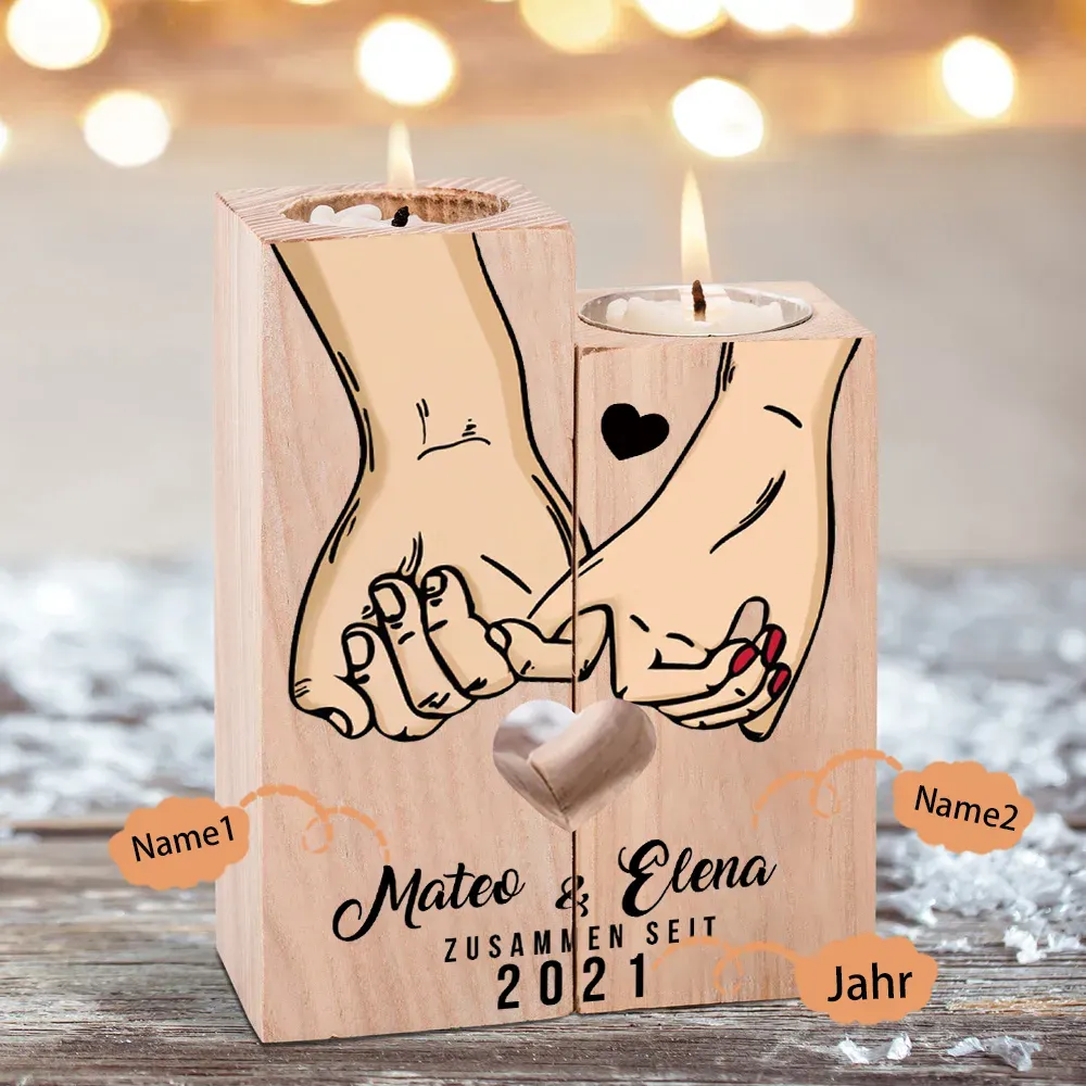 Personalisierte 2 Namen & Jahr Kerzenhalter & 2 Buchstaben & Datum Schlüsselanhänger Geschenkbox Set für Paare