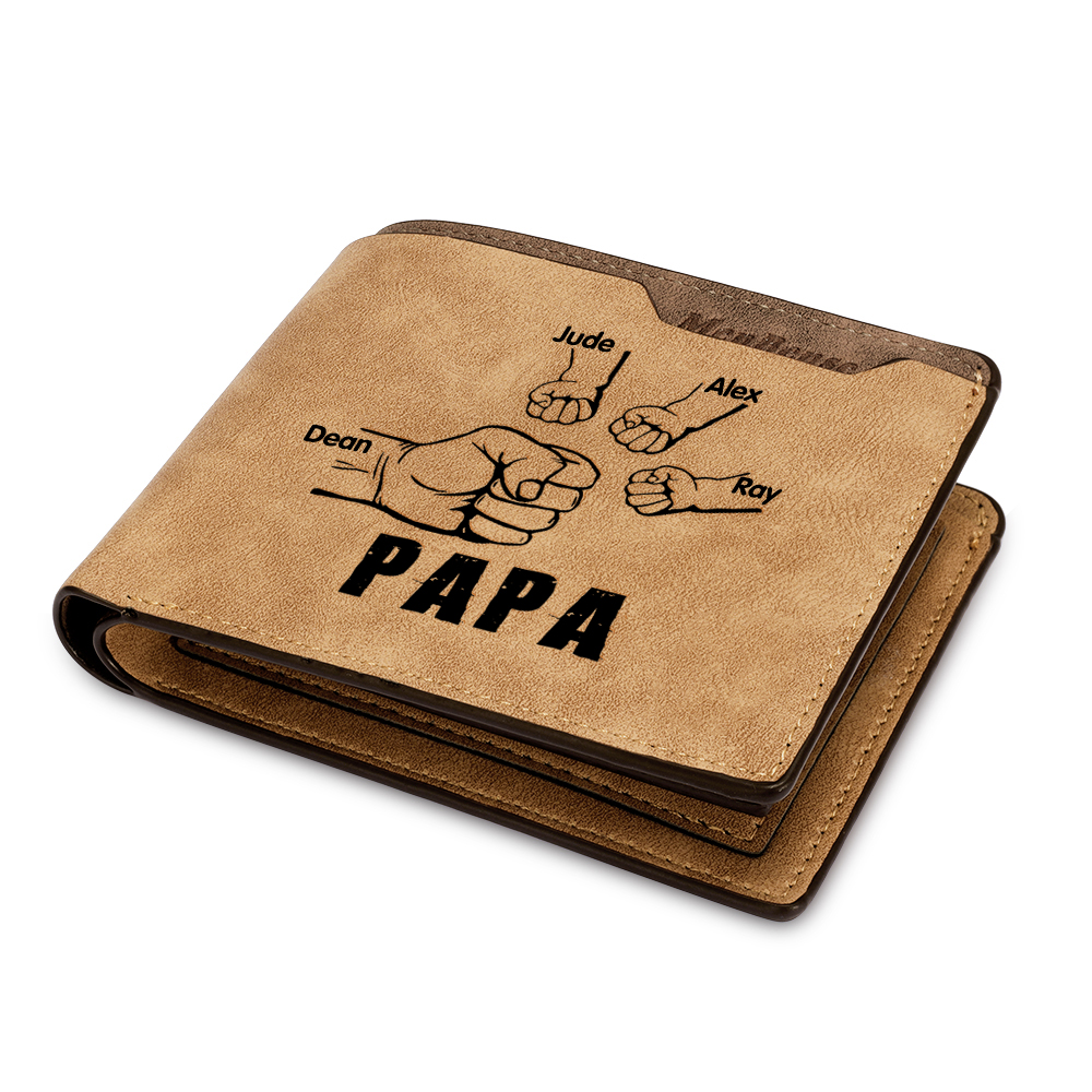 Herren Personalisierte 4 Namen & Text & Foto Leder Papa und Kinder Geldbörse Geschenk für Vater