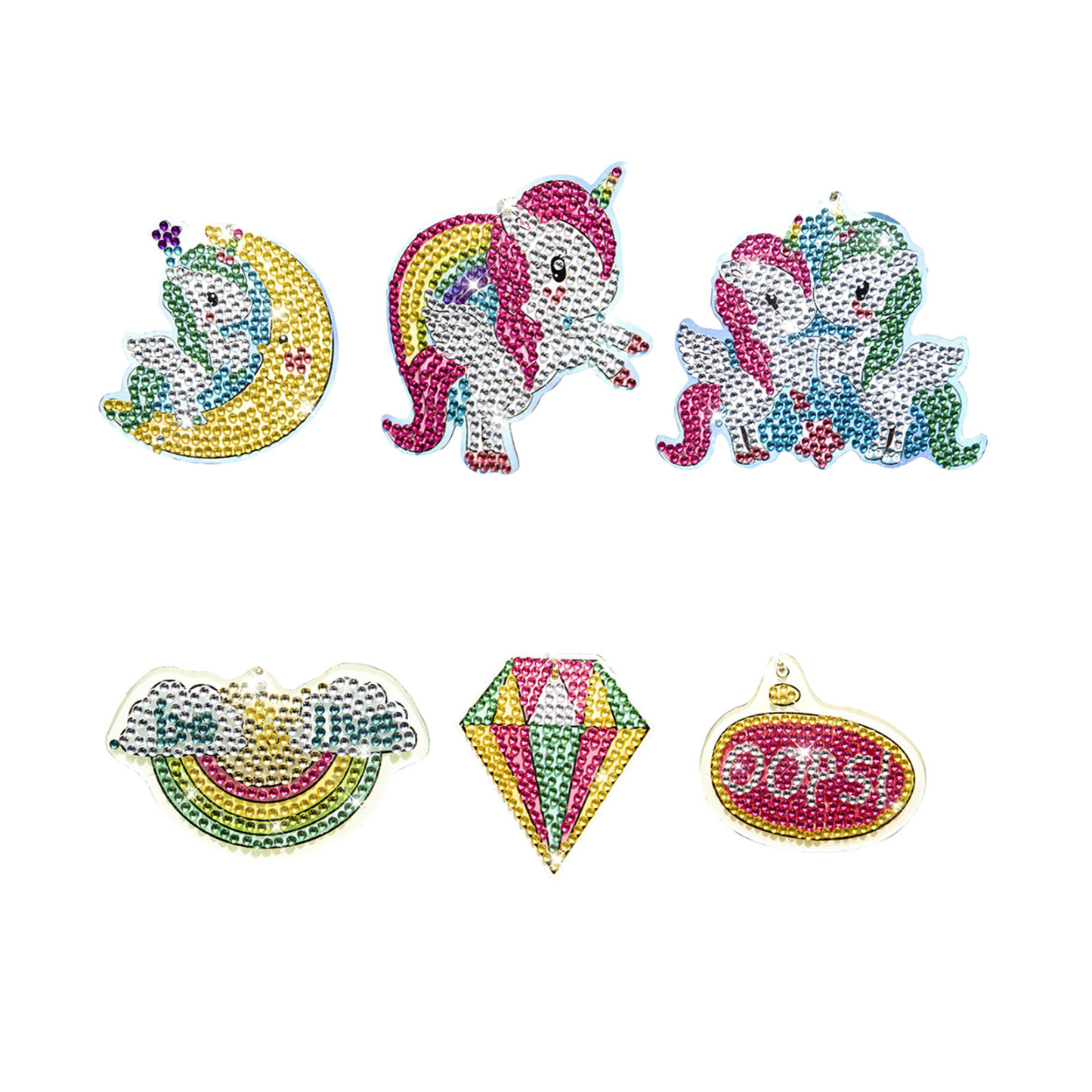 6 Stück Einhorn 5D Diamant-Malerei-Anhänger Ornament Handgefertigtes Dekor-Geschenk Mosaik-Aufkleber Kunsthandwerk für Kinder