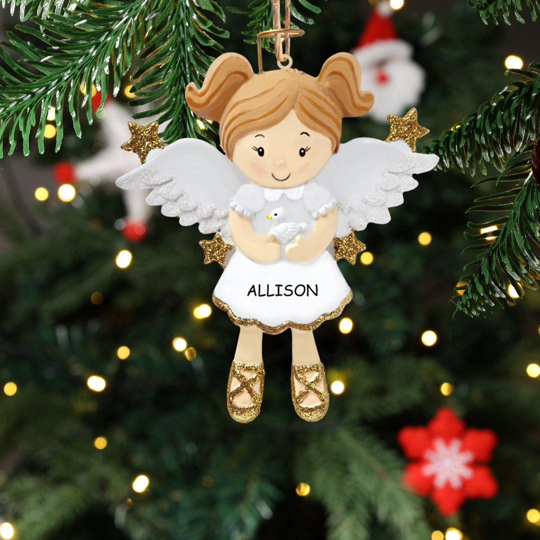 Holz Weihnachtsornament-Personalisierter Name & Jahr Engel Baby Ornament Schutzengel