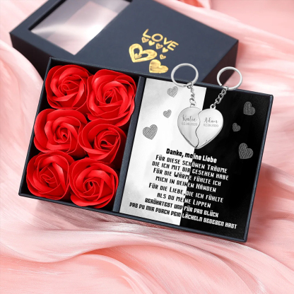 Personalisierbare 2 Namen & Datum Herz Metall Schlüsselanhänger-Danke, meine Liebe-Geschenk mit Nachrichtenkarte 