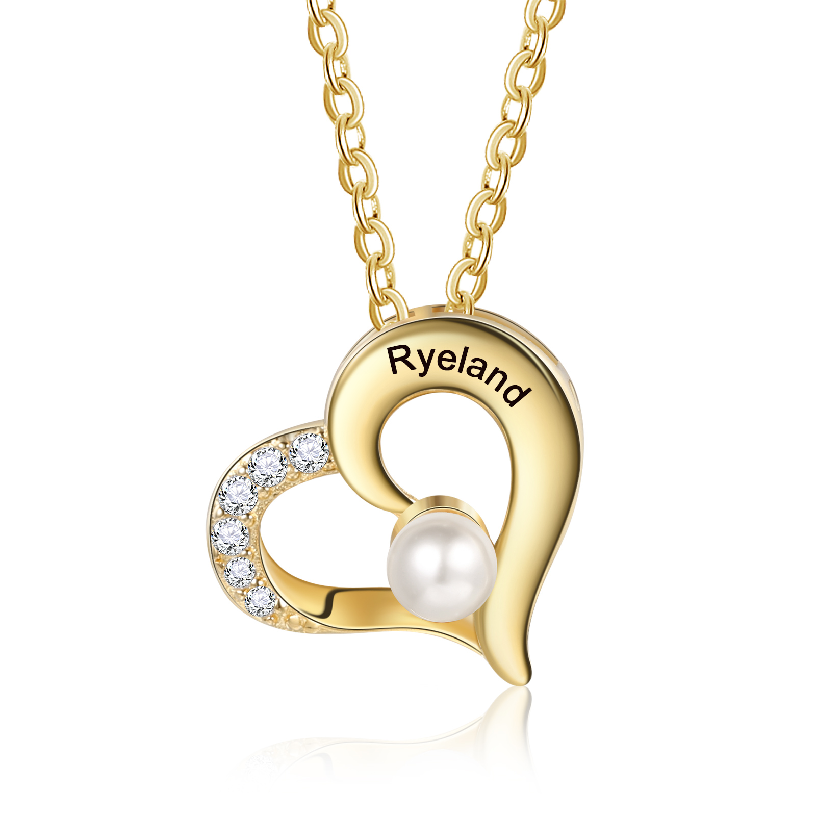 Personalisierter 1 Name Herz Perle Halskette mit Zirkonia