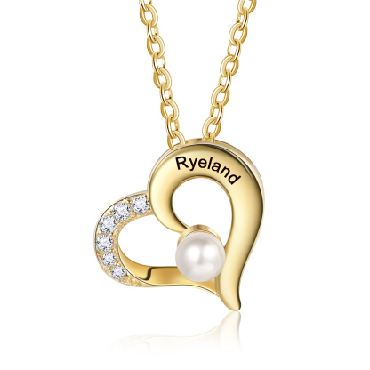 Personalisierter 1 Name Herz Perle Halskette mit Zirkonia