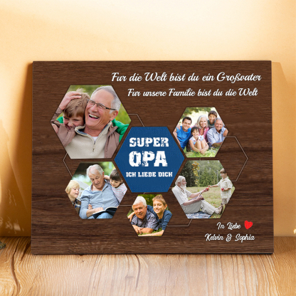 Opa Holzbild - Personalisierter Text & 5 Fotos-Super Opa Ich liebe dich-Holzdekoration