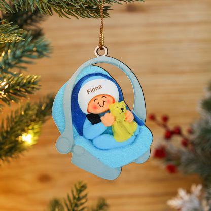 Holz Personalisierter 1 Name Baby im Kinderwagen Weihnachtsornament Weihnachtsbaum Anhänger