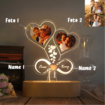 Personalisierte 2 Namen & Foto Infinity Herz Nachtlicht für Paare