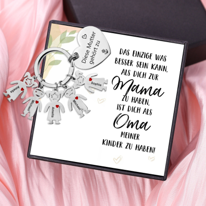 Personalisierter 5 Namen Herz Schlüsselanhänger-Diese Mutter Gehört zu-Geschenk mit Nachrichtenkarte  zum Muttertag