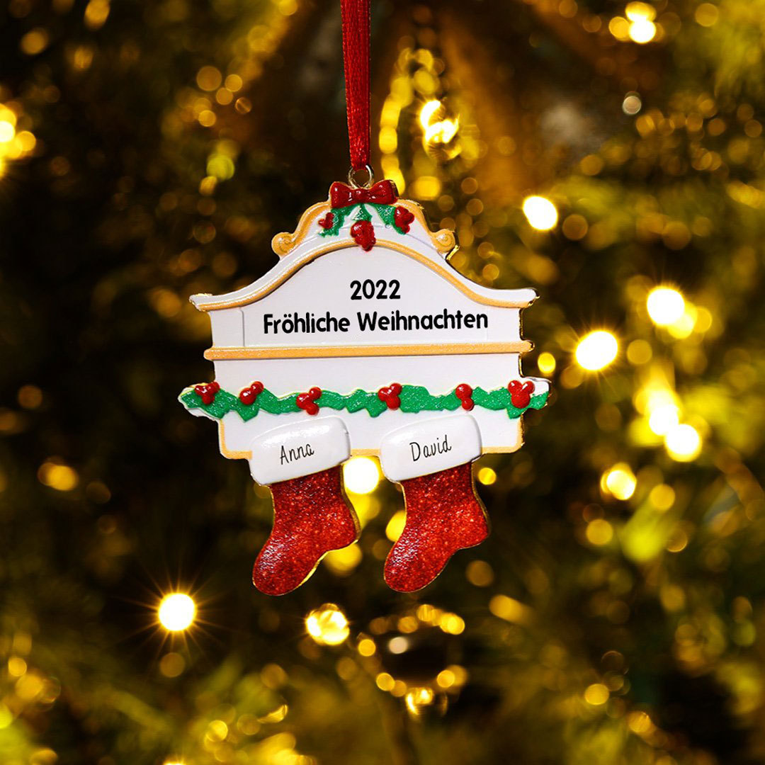 Holz Weihnachtsornament-Personalisiertes 2 Namen Text Rot Strümpfe Ornament Weihnachten Anhänger