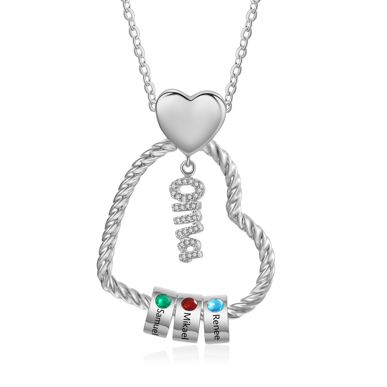 Personalisierte 1-5 Namen Herz Halskette mit 1-5 Geburtssteinen für Oma Großmutter
