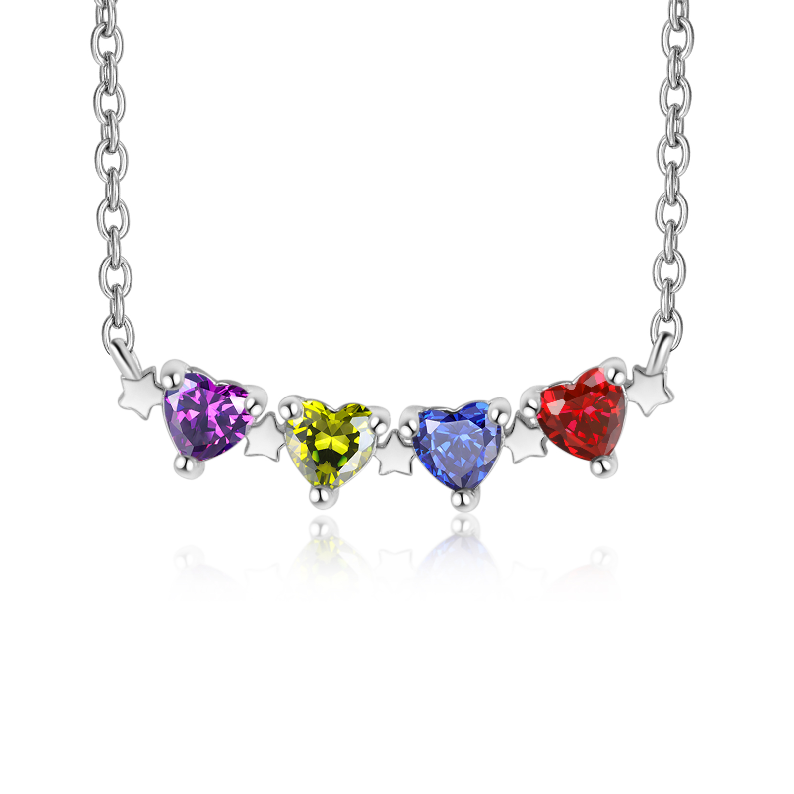 Personalisierte 4 Geburtssteine Herz Stern Halskette für Großmutter