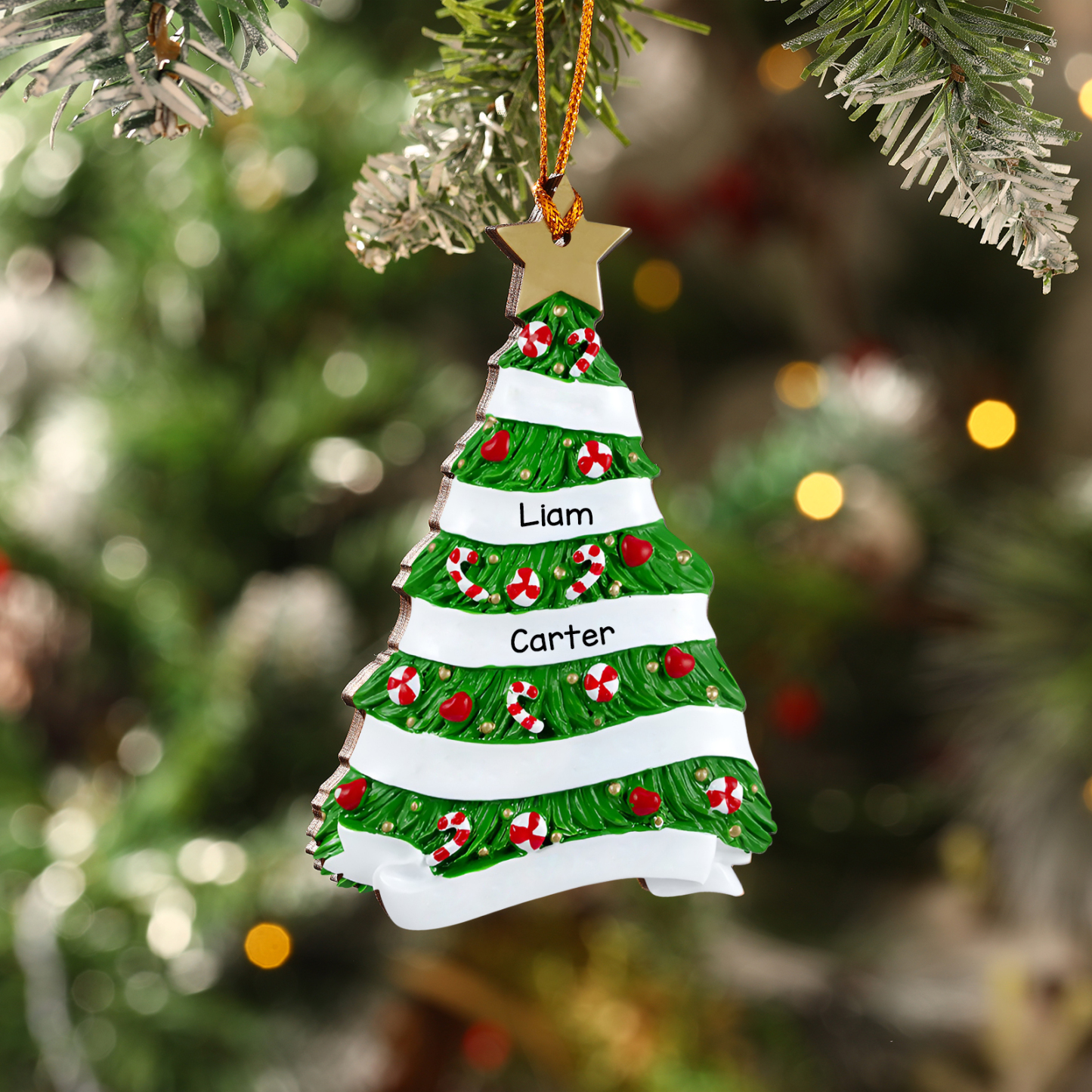 Holz Personalisierte 2 Namen Weihnachtsbaum mit Stern Weihnachtsornament Weihnachtsbaum Anhänger