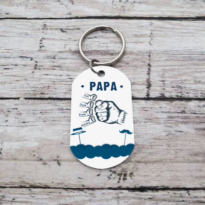 Personalisierbarer Text & 5 Namen Blau Fauststoß Metall Schlüsselanhänger-Geschenk für Vater/Großvater