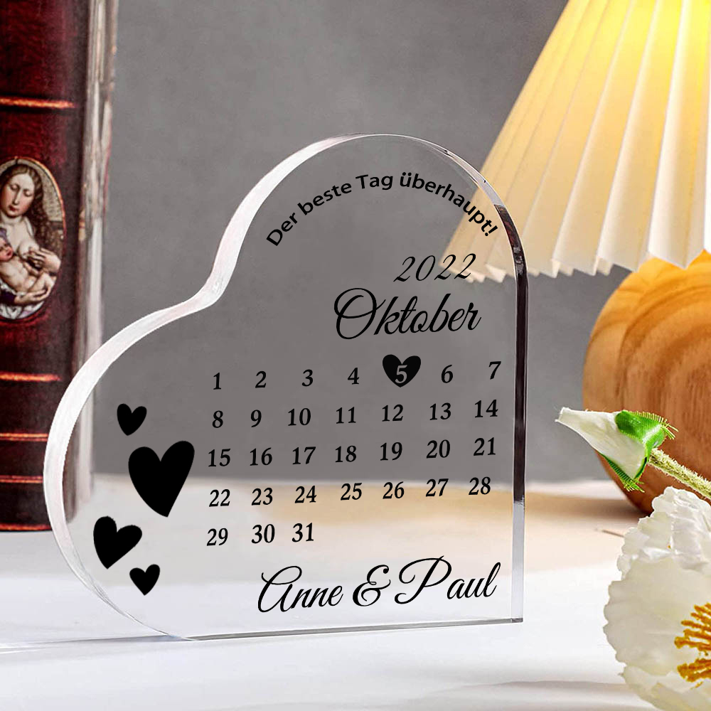 Personalisierte 2 Namen & Datum Acryl-Deko-Der beste Tag überhaupt-Schreibtischdekoration für Paar