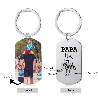 Personalisierbares Foto & 3 Namen Papa Faust Schlüsselanhänger-Geschenk für Vater
