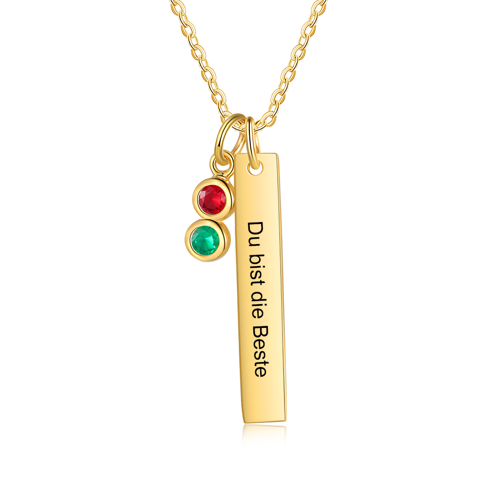 Personalisierter Text & 2 Geburtssteine rechteckige Golden Halskette