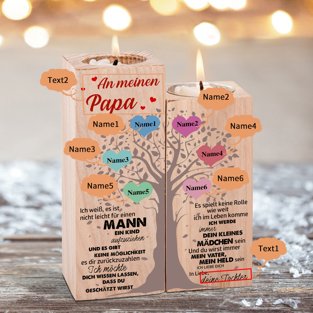 An Meinen Papa - Personalisiertes 6 Namen & 2 Texte Kerzenhalter - Kerzenständer für Vater 