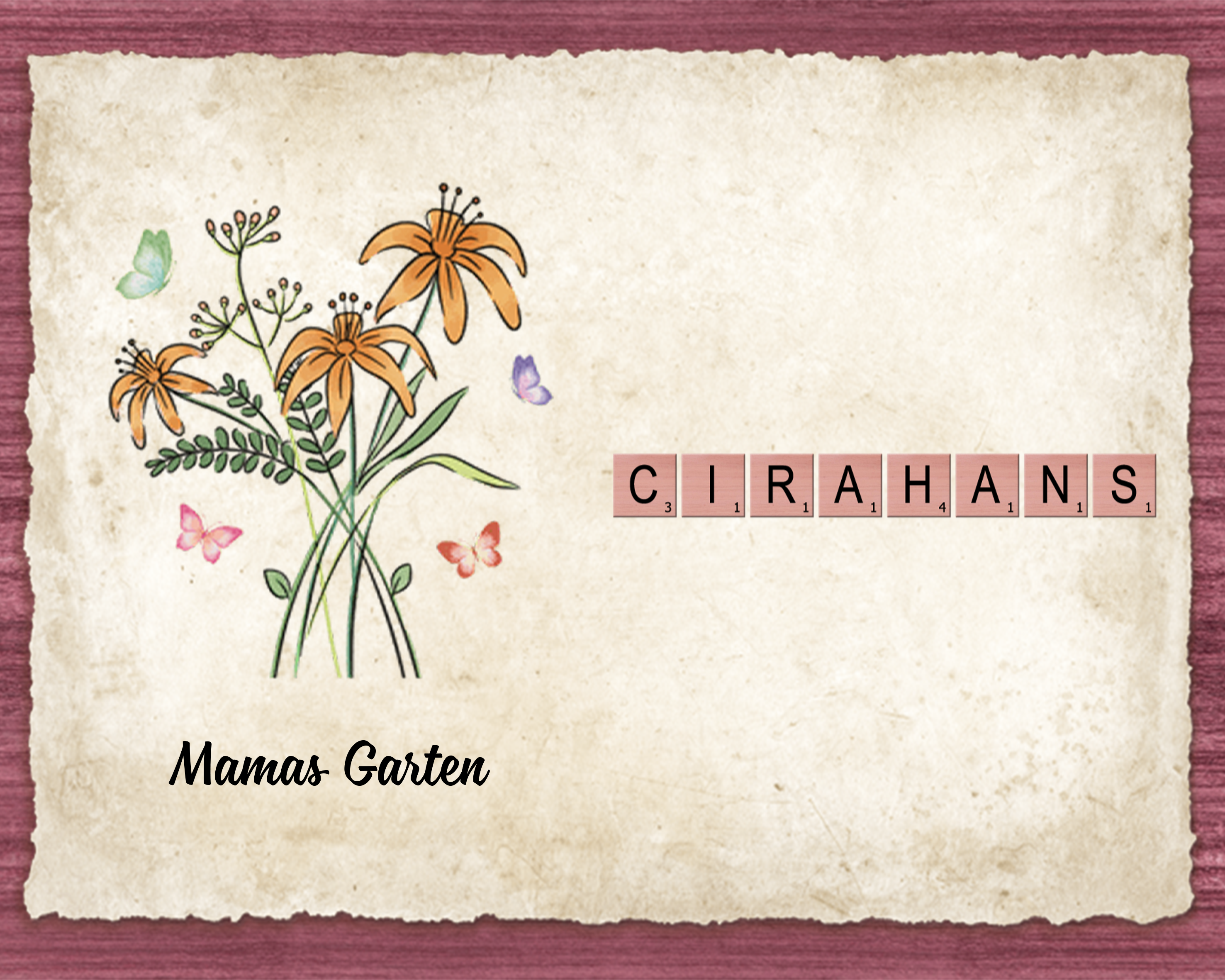 Kreuzworträtsel mit Holzrahmen, personalisierte Worte-Mamas Garten