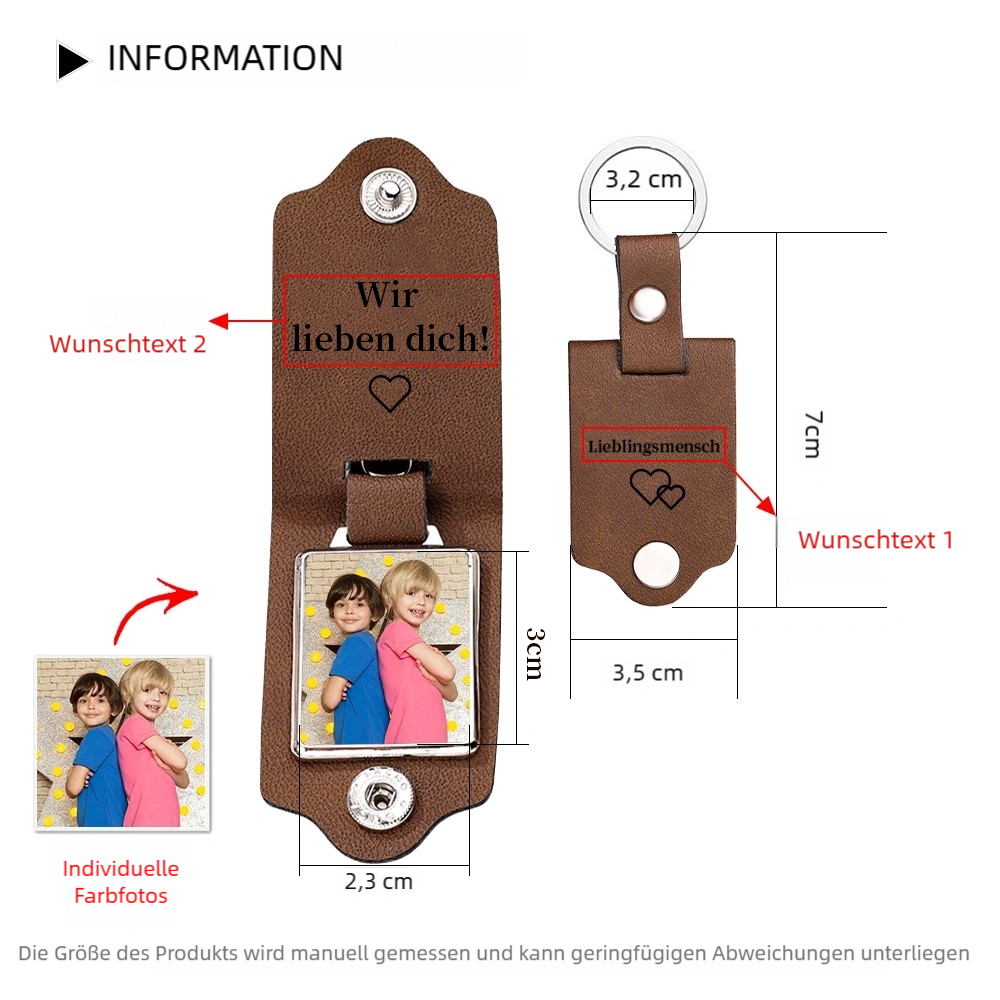 Personalisiertes Foto & 2 Texte Leder Schlüsselanhänger