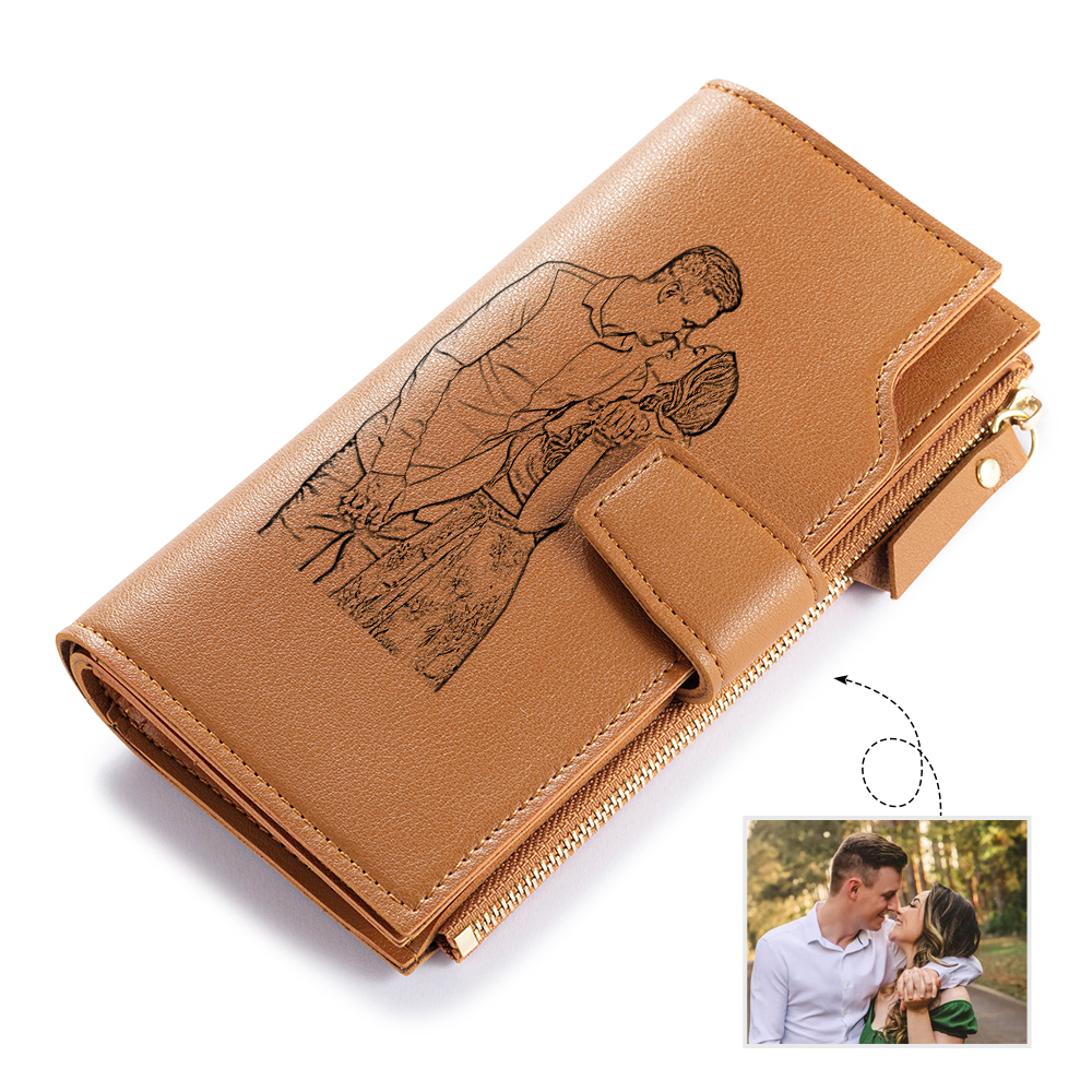 Frauen Lang Personalisierte Photo Gravierte Brieftasche