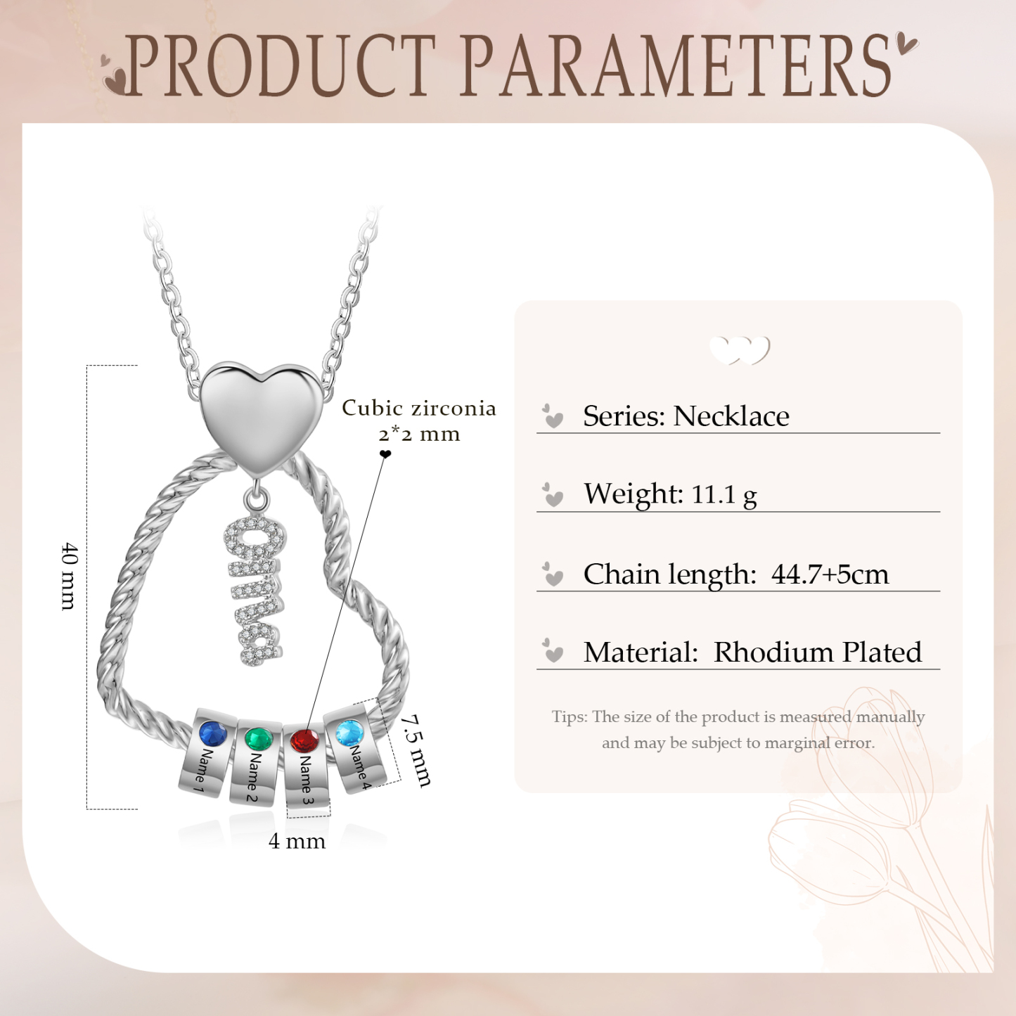 Personalisierte 4 Namen Herz Halskette mit 4 Geburtssteinen - Du machst meine Well bunter. Oma Schön, dass es Dich gibt - Geschenk mit Nachrichtenkarte