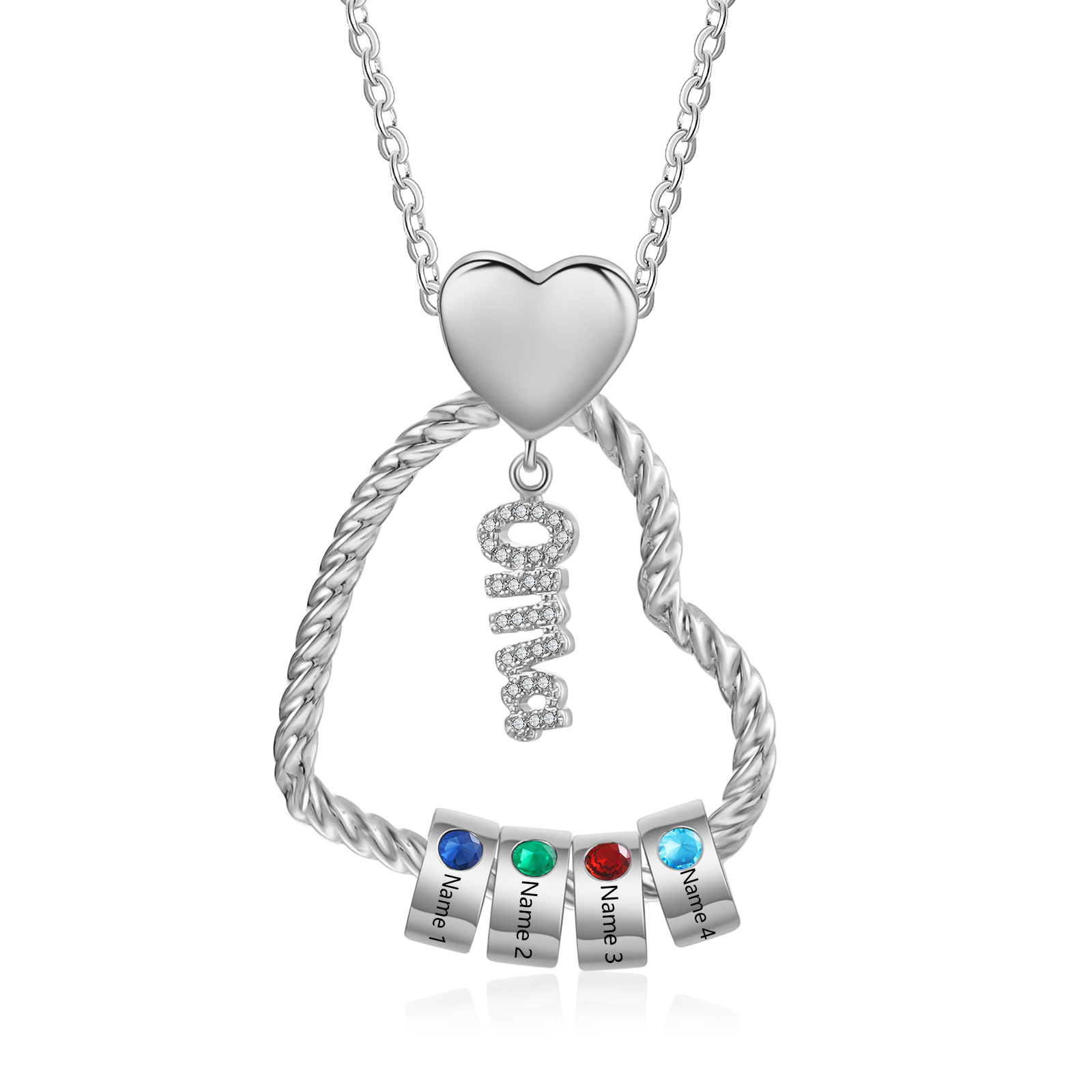 Personalisierte 4 Namen Herz Halskette mit 4 Geburtssteinen - Du machst meine Well bunter. Oma Schön, dass es Dich gibt - Geschenk mit Nachrichtenkarte