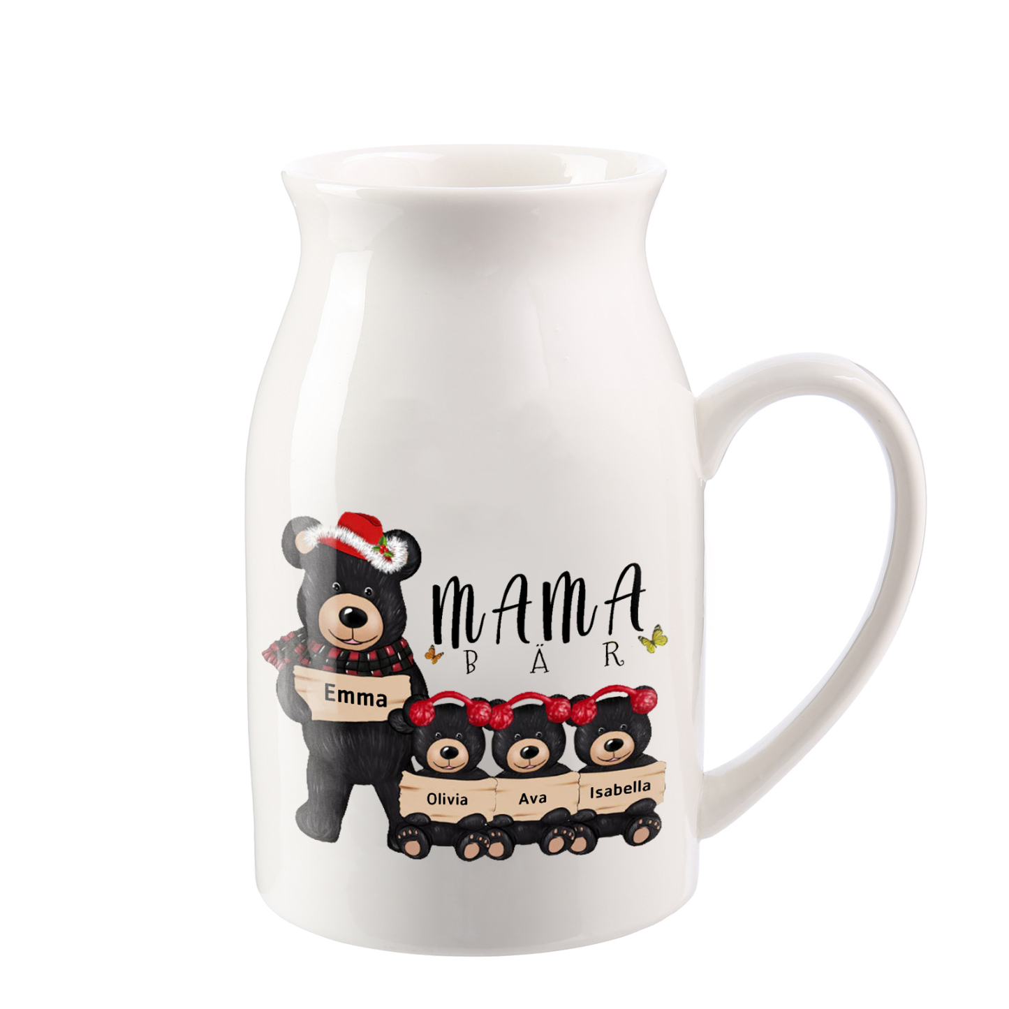 Personalisierte 4 Namen & Text Familie Schwarzbär Vase