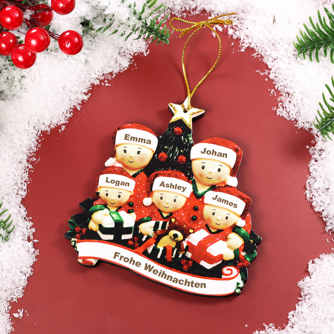 Holz Personalisiertes 5 Namen Text unter dem Weihnachtsbaum Anhänger mit 5 Familienmitgliedern Weihnachtsornament