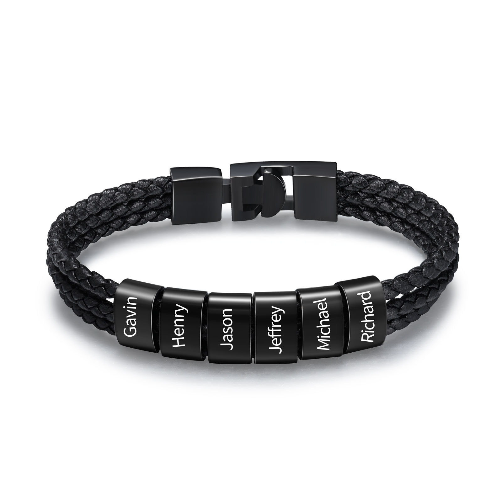Herren Gravur 1-8 Namen Perlen Dreifach Geflochtenes Leder Armband