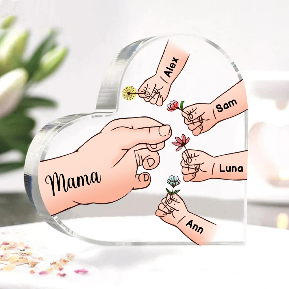 Personalisierte 5 Namen Mama Hand Familie Acryl-Deko Schreibtischdekoration für Mutter